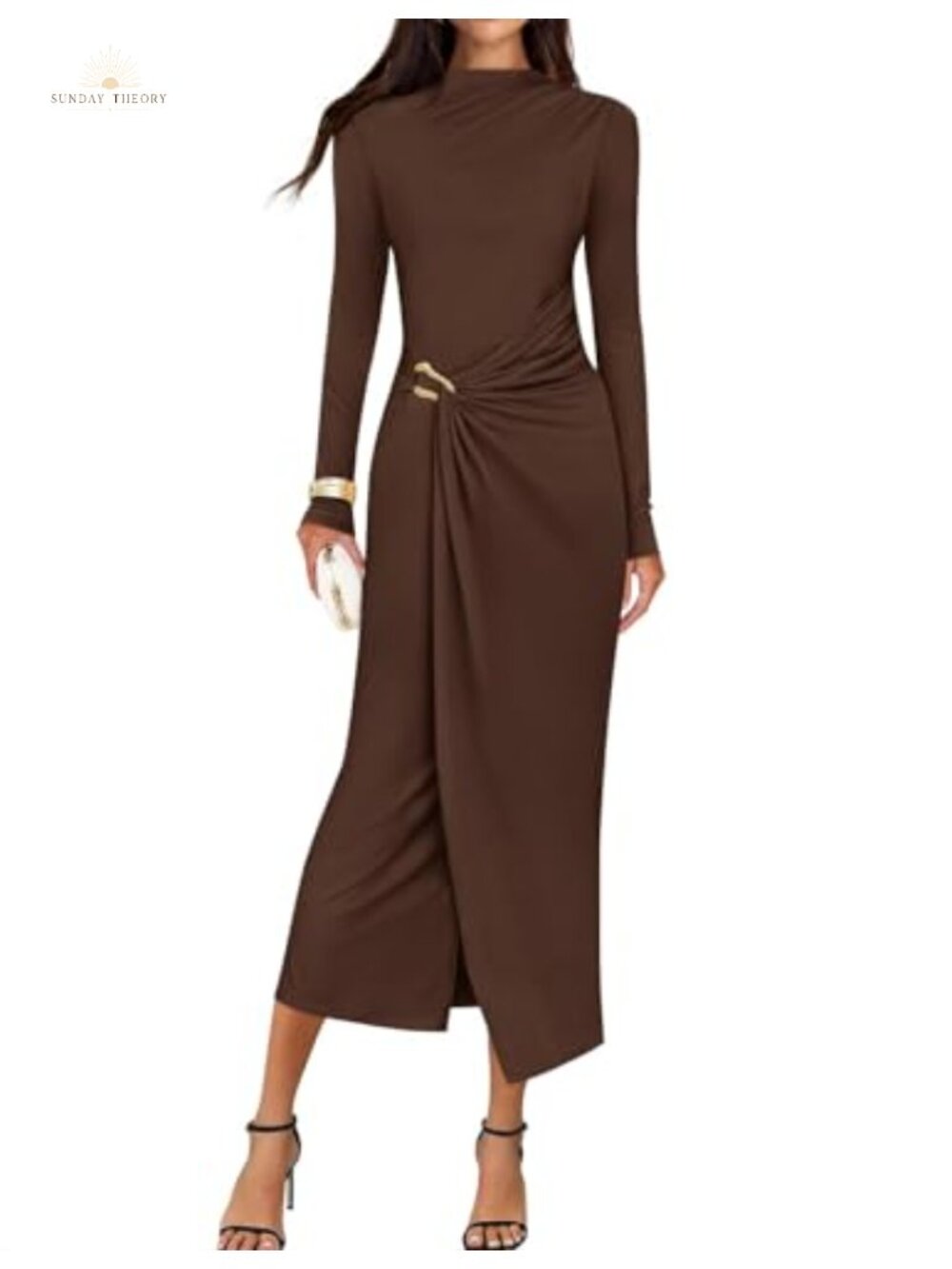 ZESICA Womens Fall Long Sleeve Mock Neck Bodycon Midi Dress Wedding Guest